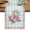 thumbnail image 1 of Easter Bunny Roses Table Runner, Pink Floral Spring Green Buffalo Plaid Washable Cotton Linen Table Runners 48 Inches Long, Dresser Scarf Runner for Nightstand/Coffee/End Tables 13''x48'', 1 of 9