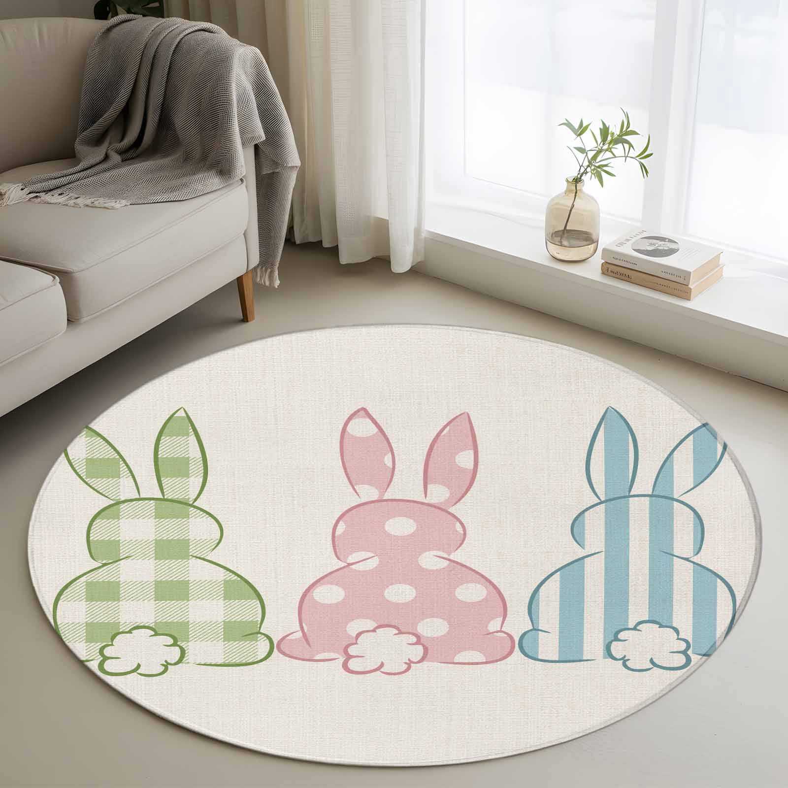 Easter Rabbit Round Easter Bunny Round Area Rug 3 FT, Small Kitchen Bathroom Mats ...