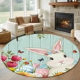 thumbnail image 1 of Easter Bunny Round Area Rug 5Ft Washable Circle Rugs for Living Room Bedroom, Farmhouse Watercolor Eggs Tulip Wooden Grain Non-Slip Carpet Floor Mats Indoor Outdoor Carpet Runner Aesthetic Home Decor, 1 of 8
