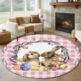 thumbnail image 1 of Easter Bunny Round Area Rug 5Ft Washable Circle Rugs for Living Room Bedroom, Spring Easter Eggs Chick Floral Pink Check Non-Slip Carpet Floor Mats Indoor Outdoor Carpet Runner Aesthetic Home Decor, 1 of 8