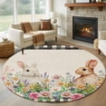 thumbnail image 1 of Easter Bunny Round Area Rug 8Ft Washable Large Circle Rugs for Living Room Dorm, Spring Flowers Leaves Cute Rabbits Pastoral Plants Non-Slip Carpet Floor Mats Indoor Outdoor Carpet Runner Home Decor, 1 of 8