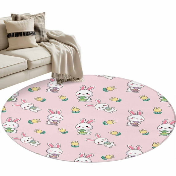 Easter Bunny Round Area Rugs Collection 4', Cute Rabbits Eggs Spring ...