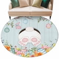thumbnail image 1 of Easter Bunny Round Area Rugs Collection 8', Easter Eggs Spring Farmhouse Wood Grain Teal Blue Non Slip Indoor Circular Throw Runner Rug Floor Mat Carpet for Living Room Dining Table Bedroom Nursery, 1 of 9