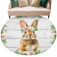 thumbnail image 1 of Easter Bunny Round Area Rugs Collection 8', Spring Daisy Botanical Leaves Gray Wooden Non Slip Indoor Circular Throw Runner Rug Floor Mat Carpet for Living Room Dining Table Bedroom Nursery, 1 of 9