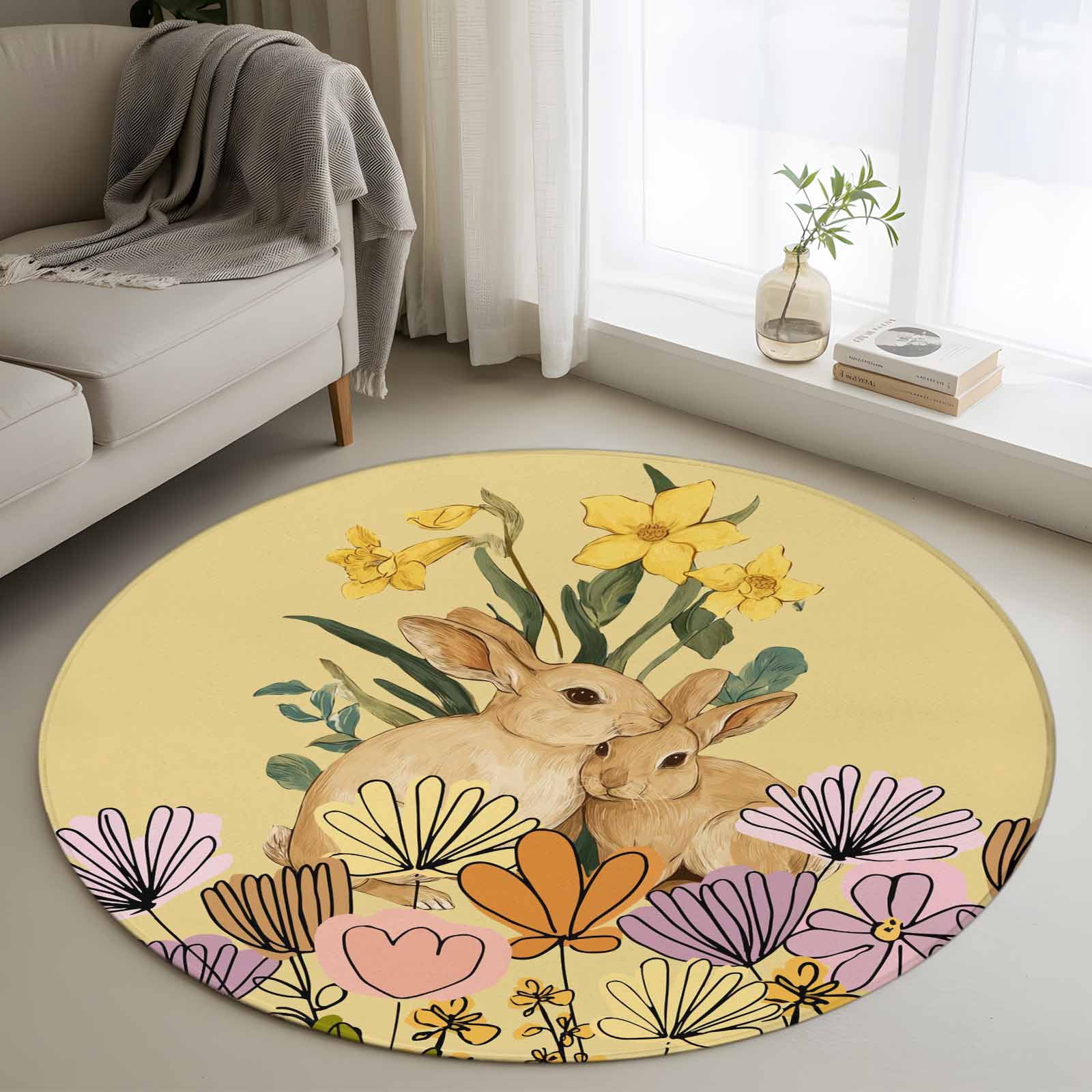 Easter Bunny Round Rug 3ft Washable Circle Entryway Rugs Non Slip ...