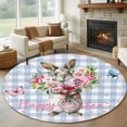 thumbnail image 1 of Easter Bunny Round Rug 7ft Washable Circle Rugs Non Slip Cute Rabbits Spring Daisy Flowers Blue Plaid Large Area Rug Indoor Floor Carpet for Bedroom Kitchen Living Room Home Office Dining Room, 1 of 8