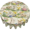 thumbnail image 1 of Easter Bunny Round Tablecloth, 60 Inch Cute Rabbit Easter Eggs Hunt Circular Table Cloth, Spring Tulip Flowers Vintage Table Cover for Dining Kitchen Party Holiday Farmhouse Decor, 1 of 6