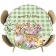 thumbnail image 1 of Easter Bunny Round Tablecloth, Fitted Table Cover with Elastic for 45"-54" Round Tables, Spring Easter Eggs Floral Sage Green Check Table Cloth Outdoor Indoor Dinning Party Waterproof Tablecloths, 1 of 7