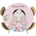 thumbnail image 1 of Easter Bunny Round Tablecloth, Fitted Table Cover with Elastic for 55"-60" Round Tables, Colorful Eggs Cute Rabbit Pink Country Wooden Table Cloth Outdoor Indoor Dinning Party Waterproof Tablecloths, 1 of 7