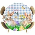 thumbnail image 1 of Easter Bunny Round Tablecloth, Fitted Table Cover with Elastic for 55"-60" Round Tables, Spring Easter Eggs Floral Blue Plaid Table Cloth Outdoor Indoor Dinning Party Waterproof Tablecloths, 1 of 7