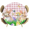 thumbnail image 1 of Easter Bunny Round Tablecloth, Fitted Table Cover with Elastic for 55"-60" Round Tables, Spring Easter Eggs Floral Pink Plaid Table Cloth Outdoor Indoor Dinning Party Waterproof Tablecloths, 1 of 7