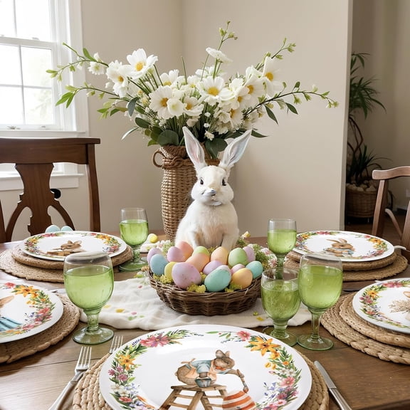 Easter Bunny Salad Plates Dessert Assorted Designs Multicolored Ceramic-like Teaware Plates Bunny Dinnerware for Easter Gift, Salad, Appetizer