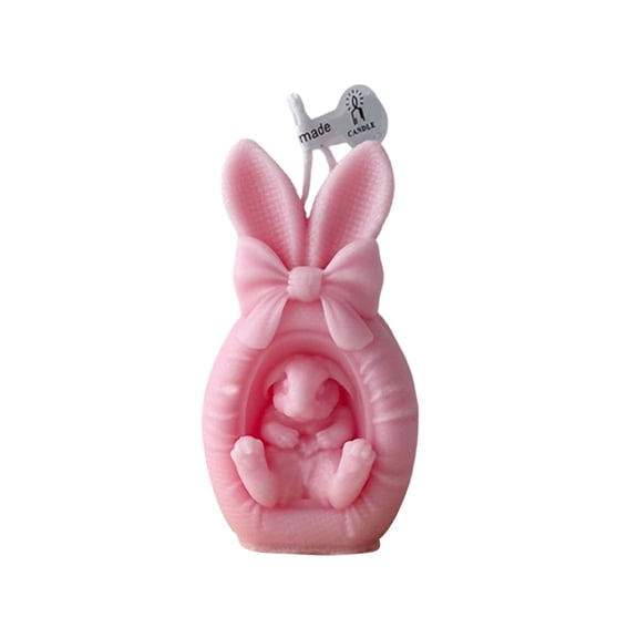 Easter Bunny Scented Candle Pastel Easter Egg Candles Spring Table Centerpiece Soy Rabbit Home Decor Gift for Table Home Bedroom Party Decoration (Pink)