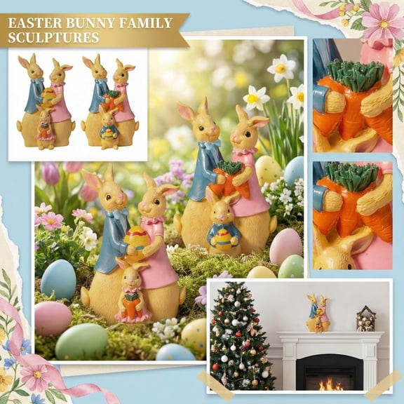 Easter Bunny Sculpture, Cute Indoor Outdoor Bunny Statue, Lifelike Crafted Material Securely Packaged - Suitable For Garden Patios, Spring Holiday Tabletop