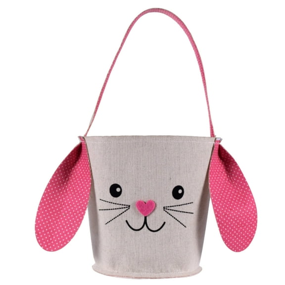 Easter Bunny Shaped Basket for Kids Girls Boys, Pink Fabric Tote Egg Bags with Handle and Ears Reusable Party Bags for Easter Party Eggs Hunts Goodies Bucket and Gifts & 1 Count CUSTOM Storage Carrier