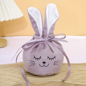 Easter Bunny Shaped Drawstring Gift Bags Velvet Ears Candy Egg Hunt Basket Filler Spring Party Celebration Favor Container Novelty Item
