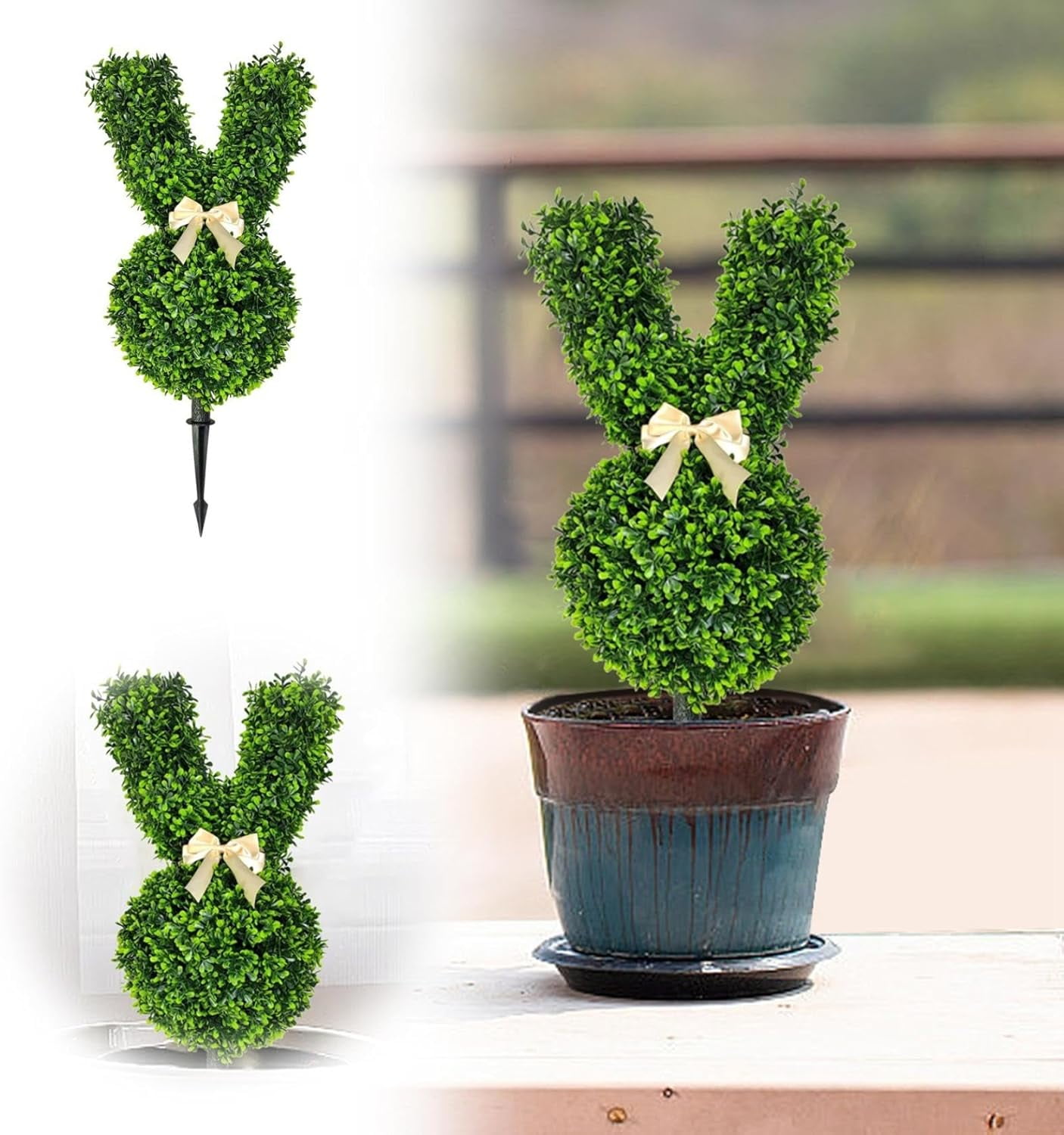 Easter Bunny Shaped Inserts, Green Artificial Rabbit Topiary Tree Pot ...