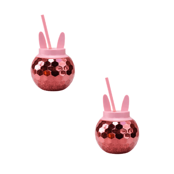 Easter Bunny Shaped Plastic Tumbler with Twist-On Lid and Straw, Pink, 2 Pack