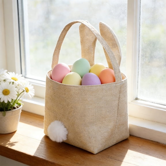 Easter Bunny Shaped Storage Handbag, Imitation Linen Storage Basket for Easter Candy, Decor & Home Organizing