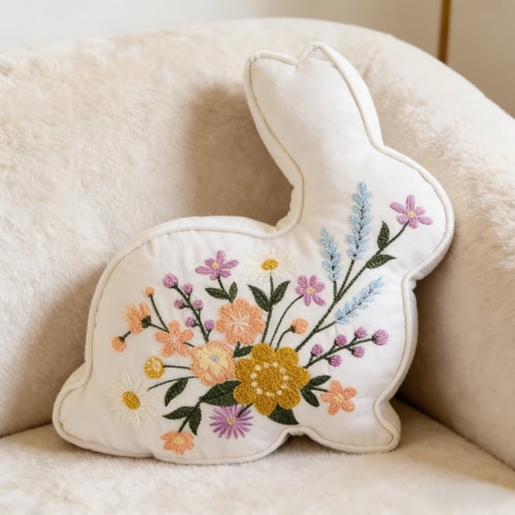 Easter Bunny Shaped Throw Easter Pillows, Ultra-Soft Plush Rabbit Cushion for Sofa, Bed, Chair and Living Room, Lovely Spring Home Easter Decor Accent, Perfect for Holiday Decoration, 14in, White