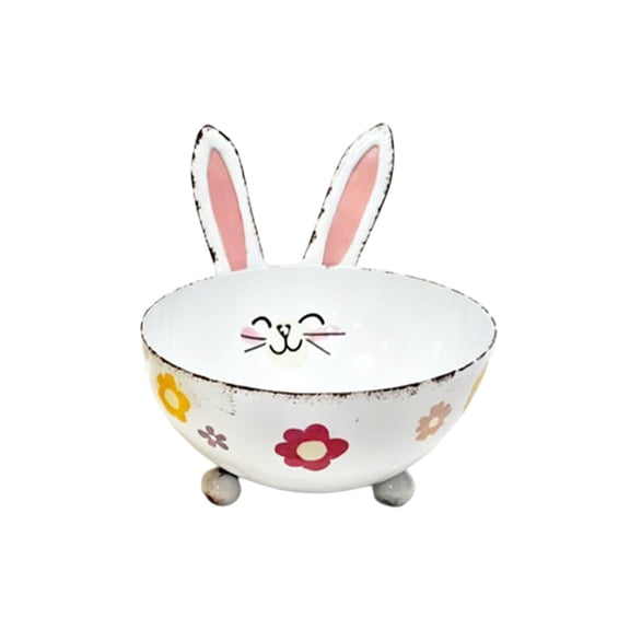 Easter Bunny Shaped Tin Candy Bowl,Metal Decorative Storage Container,Holiday Gift Bowl for Snacks Trinkets