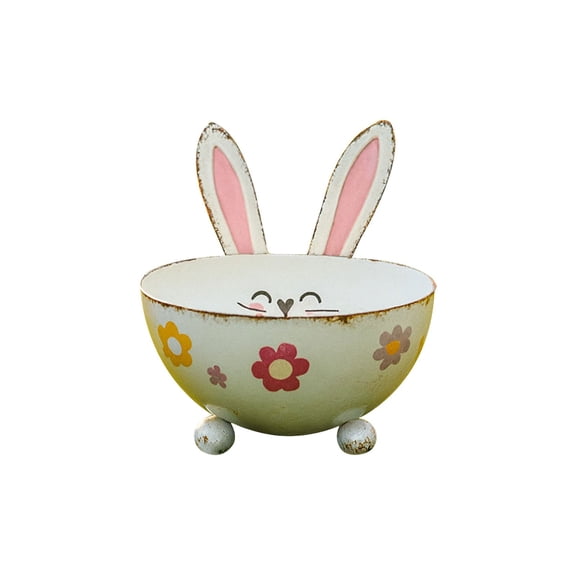 Easter Bunny Shaped Tin Candy Bowl Metal Storage Container for teens Festival Decor Holiday Gift Box Kitchen Countertop Organizer Spring Party, 1 Bowl