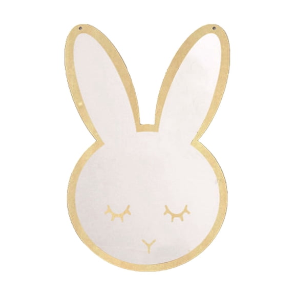 Easter Bunny Shaped Wall Mirror Cute Bunny Head Decorative Mirror With Golden Outline Hanging Mirror For Home Party Bedroom Living Room 1Pc 0.20Lb