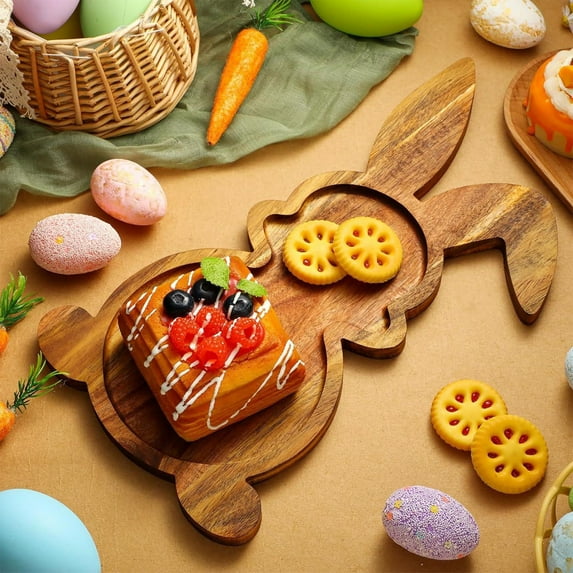 Easter Bunny-Shaped Wooden Charcuterie Board - Cute Plates Decorative Cutting Tray, Cheese and Dessert Serving Platter, Holiday Salad Fruit Plate