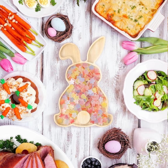 Easter Bunny Shaped Wooden Tray, Food-Grade Wood Serving Platter for Party Table, Decorative Rabbit Dish for Fruits, Biscuits & Cooked Food