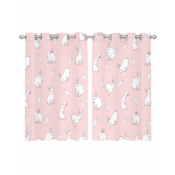 Easter Bunny Sheer Curtains 45 Inch Length 2 Panels Set for Living Room/Bedroom, Cartoon Carrots Cute Rabbits Sketch Pink Kitchen Curtains Grommet Semi-Sheer Curtains Window Treatments 42"x45"x2
