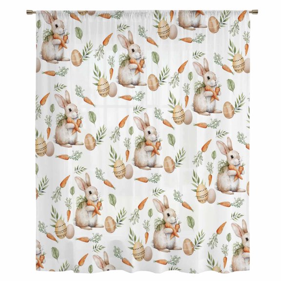 Easter Bunny Sheer Curtains 54 Inches Long, Spring Easter Eggs Botanical Light Filering Curtains, Breathable Simi Curtain Privacy Drapes for Kitchen Bathroom Lightweight Small Window Treatment