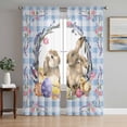 thumbnail image 1 of Easter Bunny Sheer Curtains 84 Inch Length 2 Panels Set Window Treatments, Spring Easter Eggs Chick Floral Blue Check Rod Pocket Semi Curtains for Living Room/Bedroom/Kitchen Décor, 104"W x 84"L, 1 of 7