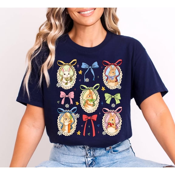 Easter Bunny Shirt Floral Coquette Style For Spring Grandma Core Shirt TShirt