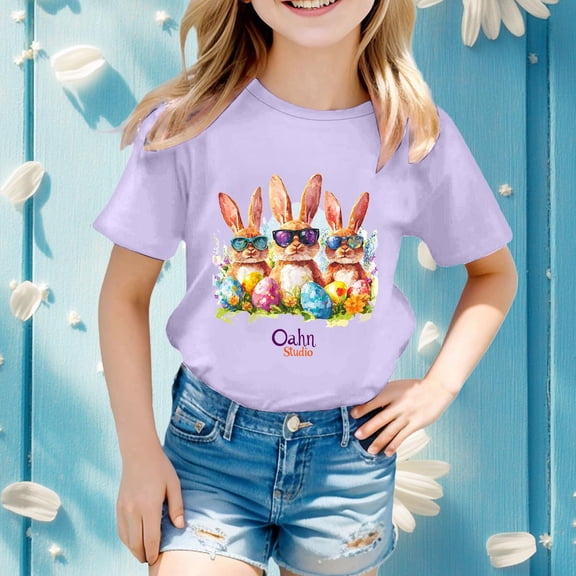 Easter Bunny Shirt Happy Easter Bunny Short Sleeve Printed T Shirt Easter Day Gift for Toddler Boy Girl Kids Cute Shirt 4T