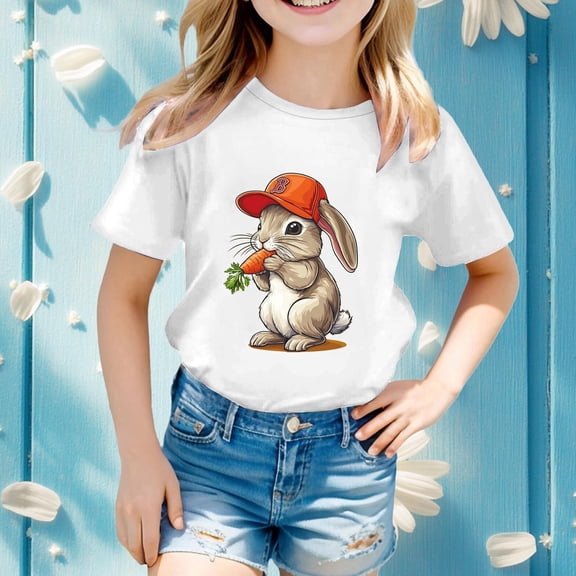 Easter Bunny Shirt Loving Bunny Girls Bunny Graphic Tees Happy Easter Toddler Girls T-Shirt 10-11