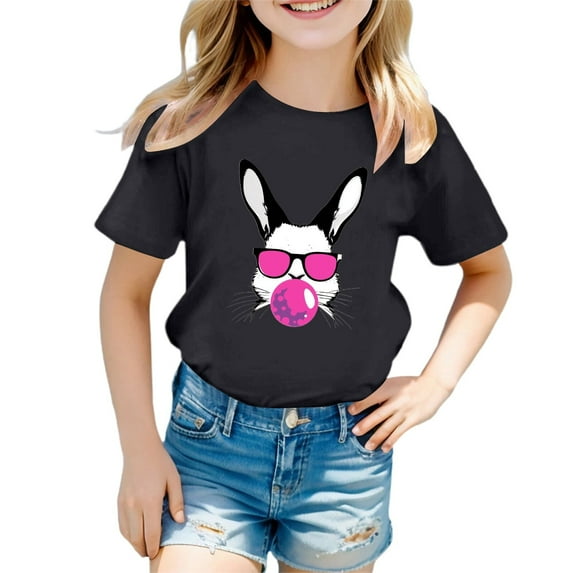 Easter Bunny Shirt Loving Bunny Tshirt Short Sleeve Happy Easter Day Kids Girls T-Shirt 12-13
