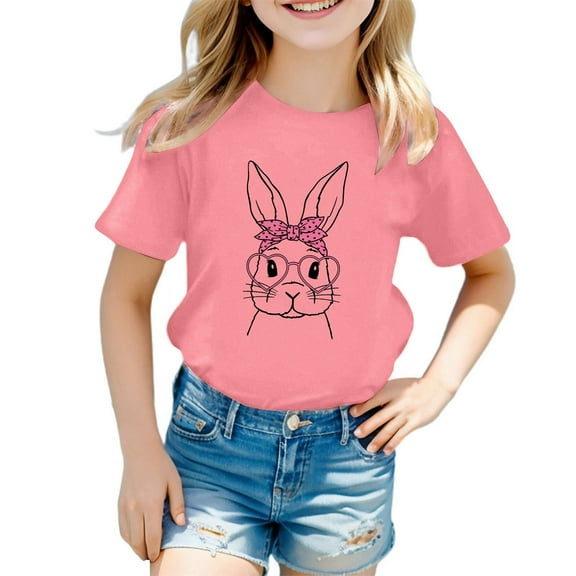 Easter Bunny Shirt Toddler Boys Girls Happy Easter T Shirt Kids Cute Bunny Rabbit Graphic Tops Pink S(2 Years-3 Years)