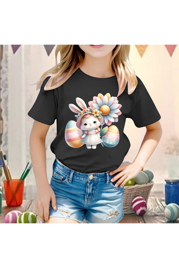 Easter Bunny Shirt for Women - Cute Graphic Tee with Bunny Easter Eggs, Funny Casual T-Shirt for Spring Tops