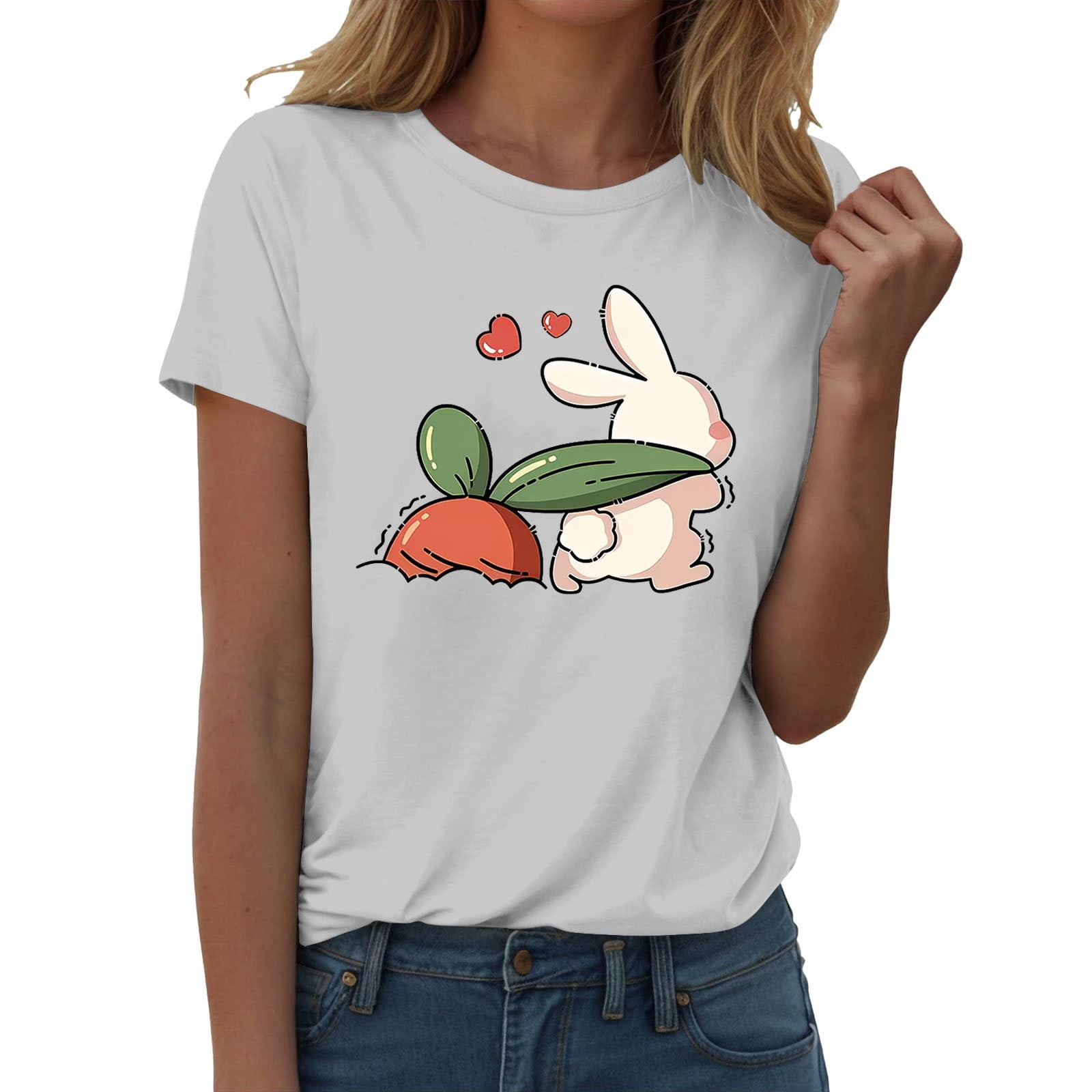 Easter Bunny Short Sleeve Tops for Women Cozy Women's Blouses Carrot ...