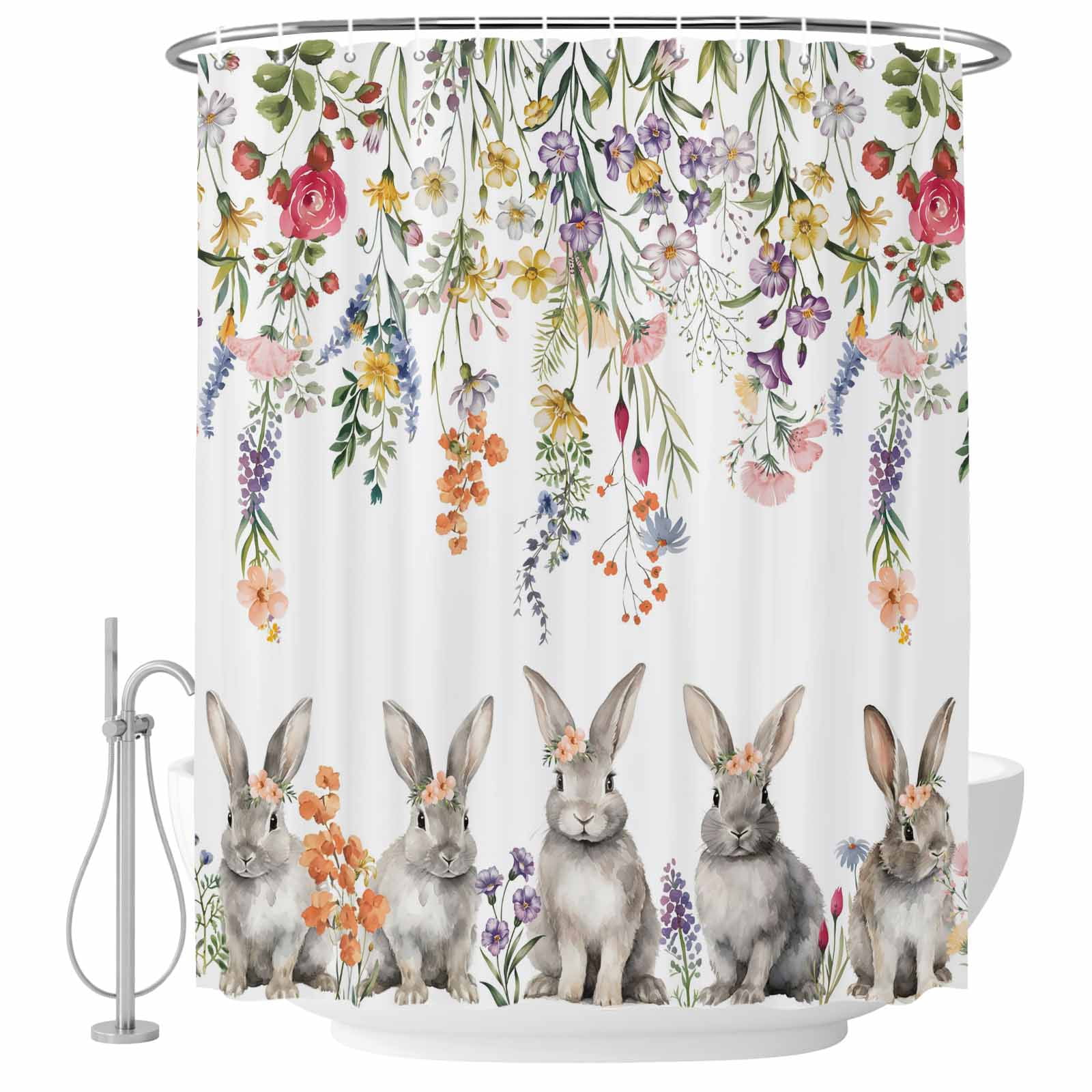 Easter Bunny Shower Curtain Set - 48" x 72" Washable Bathtub Curtain