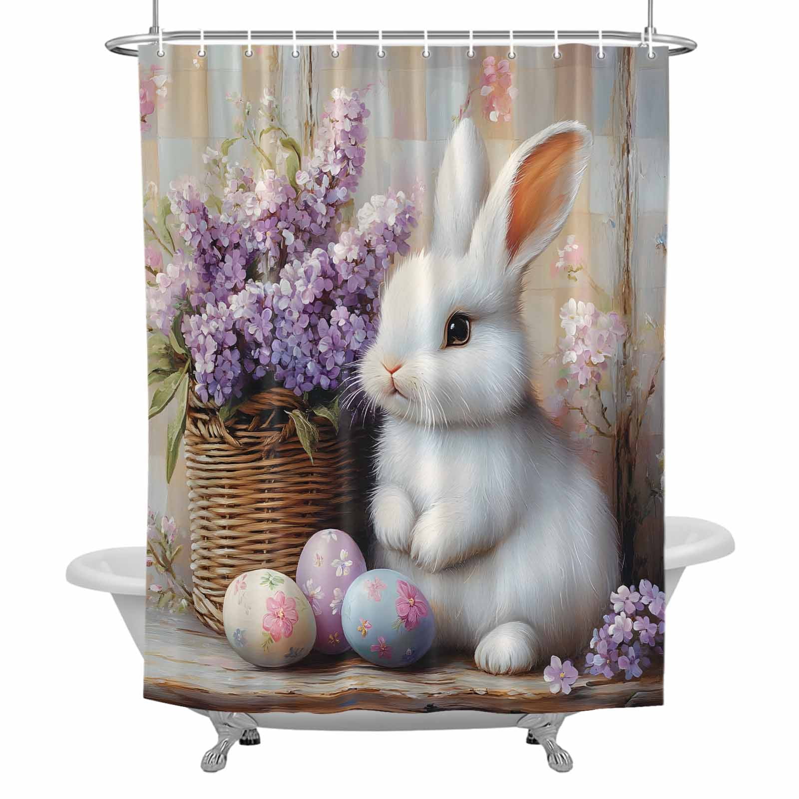 Easter Bunny Shower Curtain for Bathroom, Eggs Cute Rabbit Waterproof ...