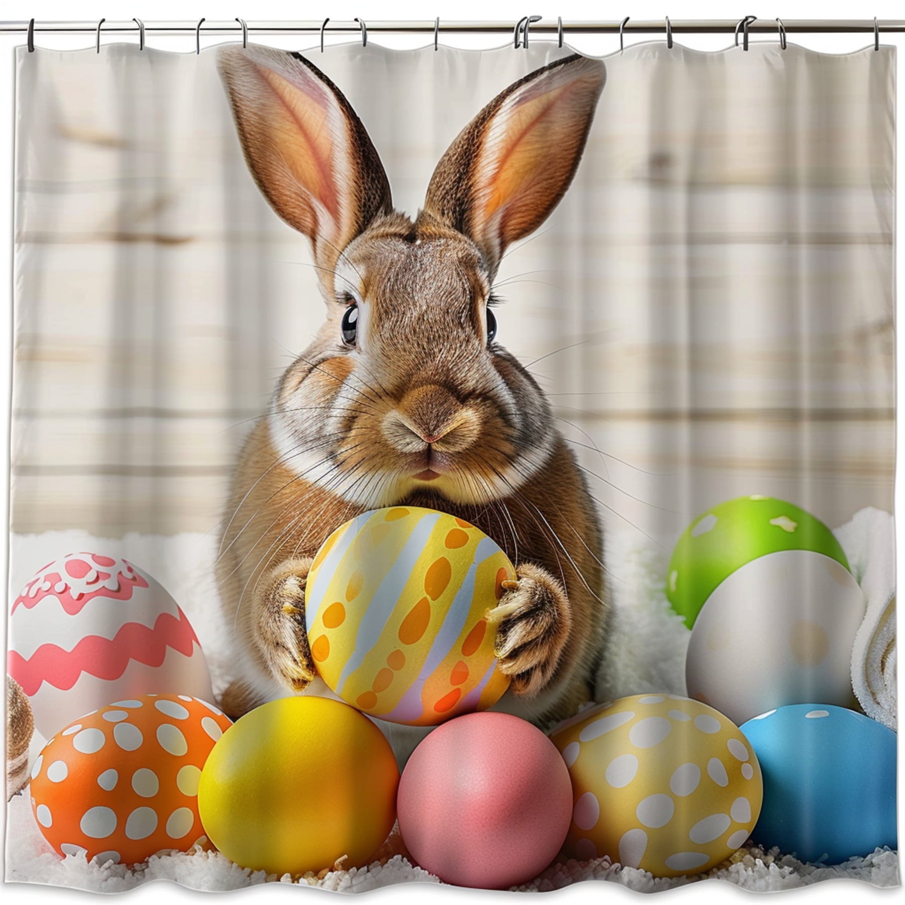 Easter Bunny Shower Curtain with Colorful Eggs Hyper Realistic Bathroom ...