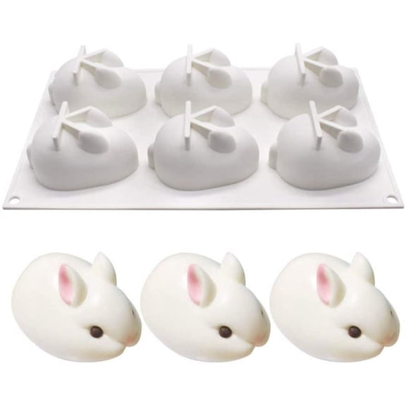 Easter Bunny Silicone Mold, 6-Cavity 3D Baking Mold for Chocolate, Mousse, Cake, Pudding, Jelly, Fondant, Cheesecake, Soap, And Ice Tray, Pink