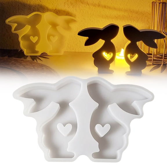 Easter Bunny Silicone Mould Pack Of 2 Sitting Silicone Moulds Plaster Mould For Casting Silicone Casting Mould Silicone Mould For Easter Spring Valentine's Day Home D Rabbit kissing ornament