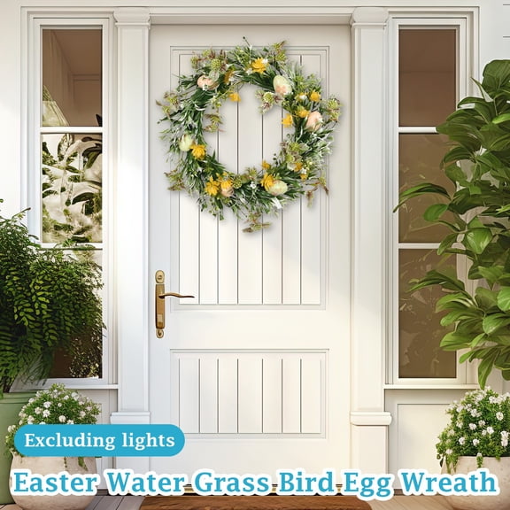 Easter Bunny Simulation Garland For Front Door Porch Window, Spring Summer Fall All Seasons Home Decoration, Lightweight Foam Easter Egg Wreath With Classic Theme
