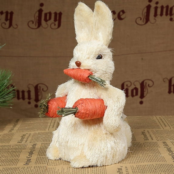 Easter Bunny Simulation Rabbit Ornaments Village Style Straw Bunny Home Garden Collection Figurines for Easter Party Decorations Photoshoot Supplies