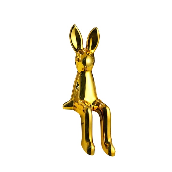 Easter Bunny Sitting Figurines, Rabbit Shelf Sitter Ornaments Home Decorations, Easter Spring Home Decor Supplies, Easy Clean Multi-Style Compatible Holiday Gift Ready Figurines,Gold,8.3x3"