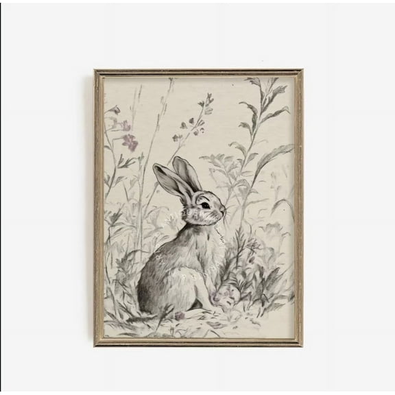 Easter Bunny Sketch Wall Art Print Abstract Rabbit Sketch Flower Rabbit Poster Canvas Painting for Living Room Bedroom Dorm Spring Farmhouse Easter Decor Unframed
