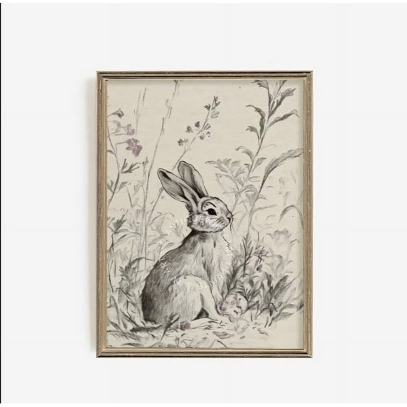 Easter Bunny Sketch Wall Art Print Abstract Rabbit Sketch Flower Rabbit Poster Canvas Painting for Living Room Bedroom Dorm Spring Farmhouse Easter Decor Unframed