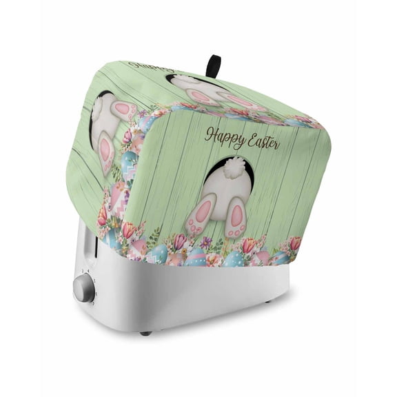 Easter Bunny Small Toaster Cover 2 Slice, Kitchen Appliance Covers, Colorful Eggs Cute Rabbit Green Country Wooden Toaster Oven Cover with Loop, Bread Machine Cover Polyester Dust Cover Protection